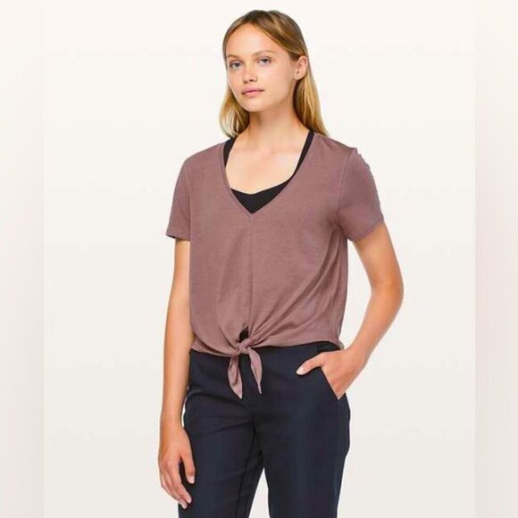 Lululemon Knot Gonna Fly SS V-neck PIMA COTTON active top Tee ANTIQUE Brown 6 S - Picture 1 of 12